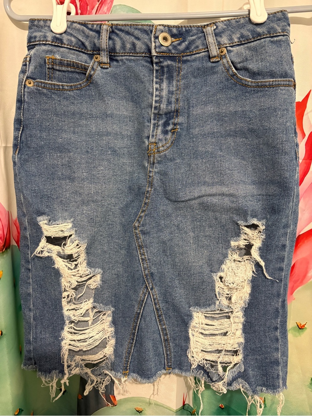 Womens Highway Jeans Brand Jean Skirt Size 3/4 Frayed W/ Back Slit Y2K Inspired